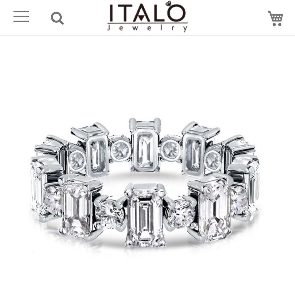 Emerald & Round Alternating Wedding Band 925 Sterling Silver